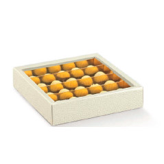 Scatola bianca di pelle con separatori trasparenti di coperchio e 145x145x35mm