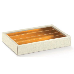 Scatola bianca di pelle con separatori trasparenti di coperchio e 215x145x35mm