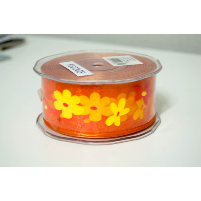 Fita organza laranja aramada com flores