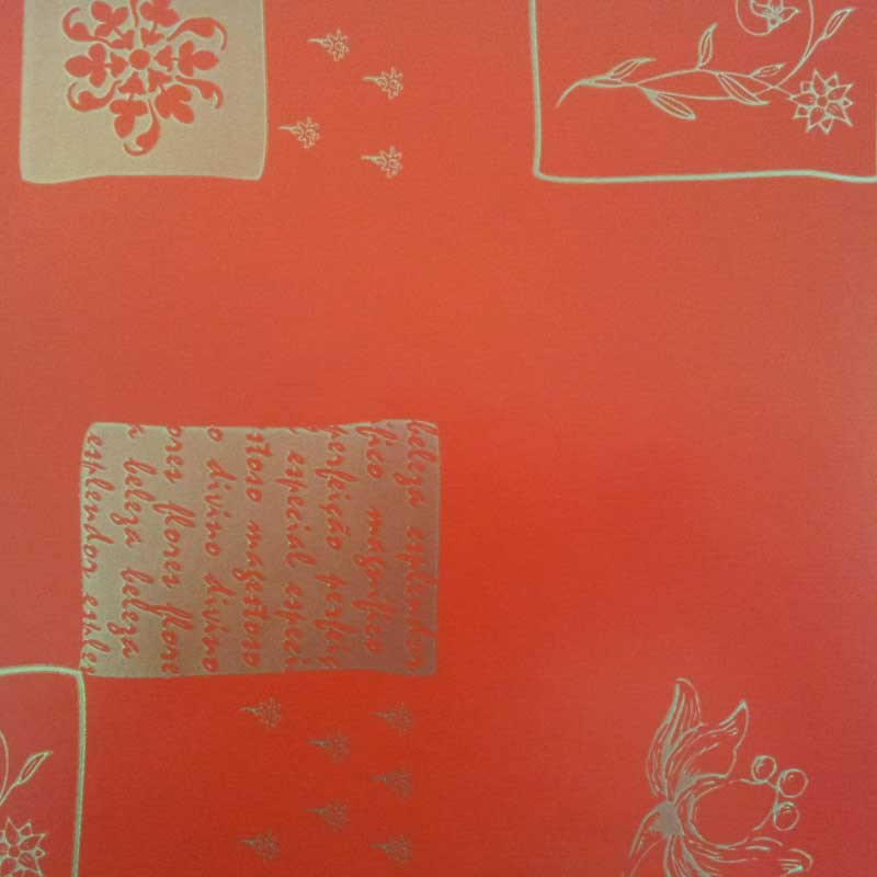 papel de embrulho liso vermelho flores douradas