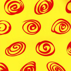 Papel de regalo amarillo liso con círculos rojos