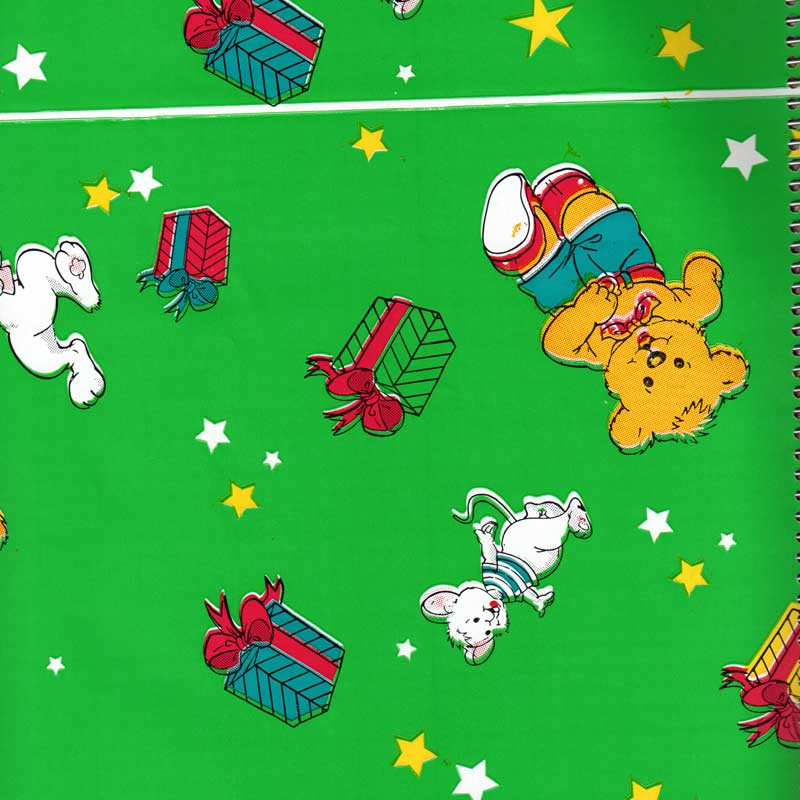 papel de embrulho liso verde coelhos ursos