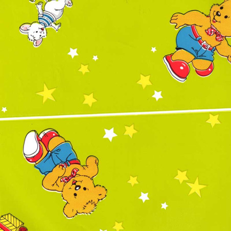 papel de embrulho liso verde claro urso e rato