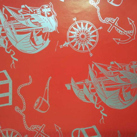 papel de embrulho liso vermelho barcos prata